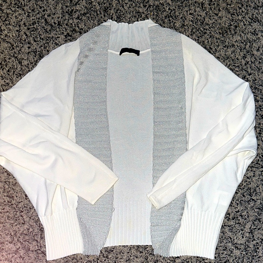 NWOT. Woman’s Bright white sparkling Italian made cardigan. By She’s So, size 42